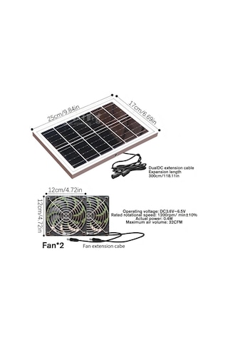 Motion003 1 Adet Güneş Fan Kiti 2 Adet Fan İle Güneş Paneli Tavuk Kümesi Fanı Seralar Evcil Hayvan Evleri İçin