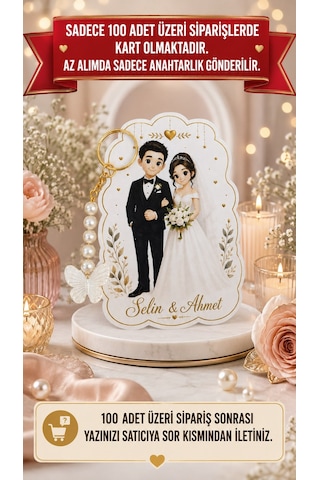 10 Adet Gelin & Damat Konsept Kelebek Anahtarlık - Nişan Hediye - Kına Hediye - Nikah 8,5x12cm