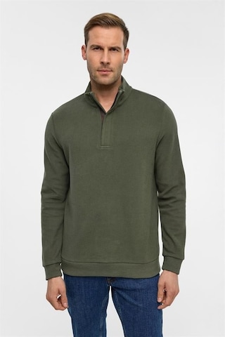 Süvari Haki Regular Düz Polo Yaka Sweatshirt Haki