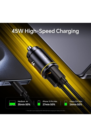Aohi Superauto Araç İçi Şarjı, 2 Portlu Pd 45w Type-c Ve Usb-a Gi