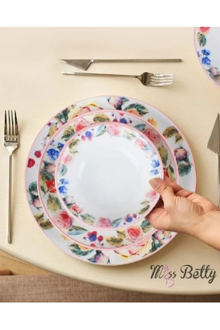 Miss Betty Rose Deluxe 24 Parça 6 Kişilik Porselen Yemek Takımı 16895-17 Çok Renkli