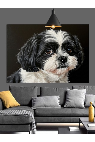 Shih Tzu Köpeği Siyah Beyaz Dekoratif Kanvas - Mdf Ahşap Tablo