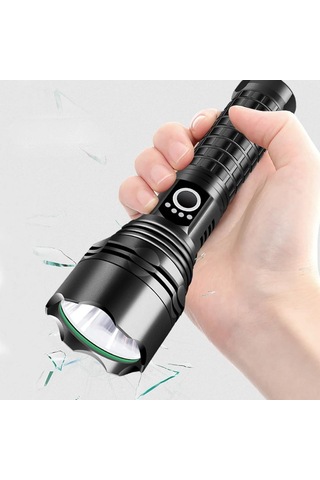 Ayt Powermaster Relax-30 P50 Uzun Menzilli 1 Km Su Geçirmez Zoomlu Flash Özellikli Şarjlı Metal Kasa Profesyonel El Feneri Siyah
