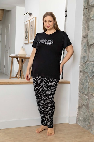 Aydoğan Kadın İnci Büyük Beden Kısa Kol Siyah Pijama Takım 0056 Siyah
