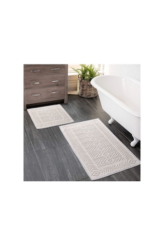 2 Li Bukle Banyo Takımı Banyo Tekstili/modern/doğal/sade/şık Kaymaz Taban -1068 Krem