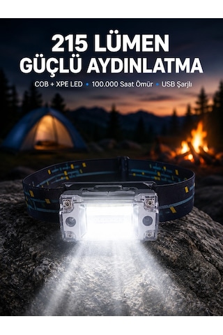 Şarj Edilebilir Led Kafa Feneri 215 Lümen Xpe Cob Güçlü Aydınlatma Çok Renkli