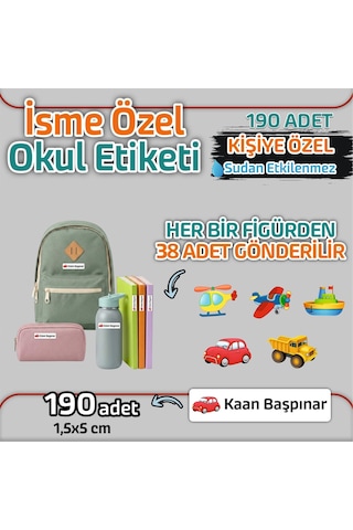 Okul Etiketi Isme Özel Kalem Defter Etiketi Araç Temalı -190 Adet Çok Renkli