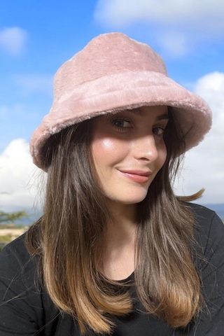 Entropy Pembe Bucket Tavşan Tüylü Şapka Pembe