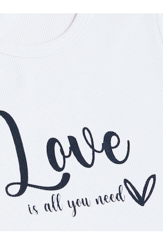 Breeze Kız Çocuk Pamuklu Love Yazılı T-shirt-14035 Beyaz