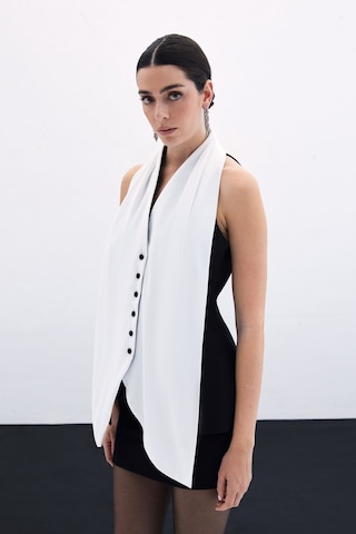 Sateen Şal Detaylı Yelek - Siyah-135850 Siyah