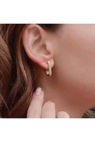 Starlıght Diamond Gold Kaplama Üçgen Küpe Gümüş