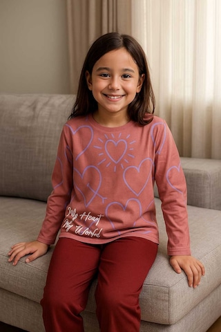 Çocuk Pijama Takımı %100 Pamuk Mor