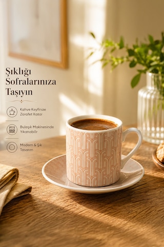 Porsima Sd-210-5 Porselen 6 Kişilik Fincan Seti 12 Parça Türk Kahvesi Fincanı Takımı-100ml Çok Renkli