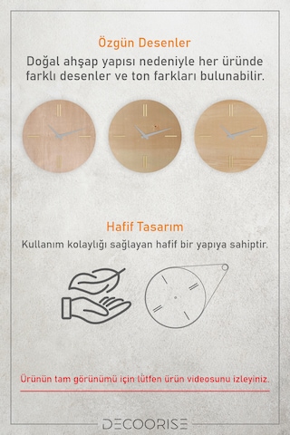 Dekoratif Deri Askılı Ahşap Duvar Saati Naturel