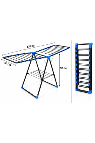 Arvıona Home 170 Cm Kalın Borulu Katlanabilir Metal Çamaşır Kurutmalığı 8 Borulu Mavi
