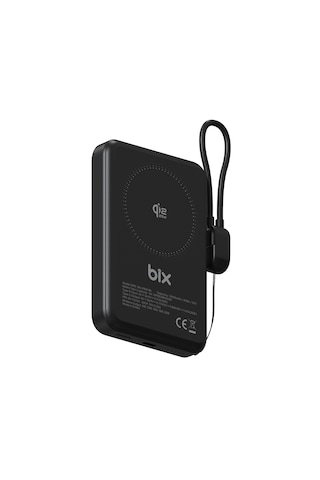 Bix Pb121 Qi2.2 Sertifikalı 25w Kablosuz Magsafe 10000mah Ultra Korumalı Powerbank Dahili Usb-c Kablolu Siyah