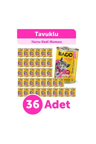 Bado Yavru Kedi Yaş Maması Tavuk Etli 400gr 36lı Bado Yavru Kedi Yaş Maması Tavuk Etli 400gr 36lı