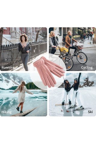 Springsun Kadınlar İçin Kışlık Dokunmatik Eldiven - Rüzgar Geçirmez, Yumuşak Astarlı, Isıtıcı Pembe Pembe