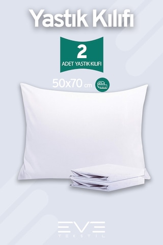 2 Adet Ranforce Düz Pamuk Antibakteriyel Yıkanabilir Lüks Yastık Kılıfı 50x70cm Beyaz