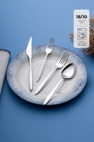 Emsan Yakamoz 24 Parça 6 Kişilik Kutulu Çatal Kaşık Bıçak Takımı – Gümüş