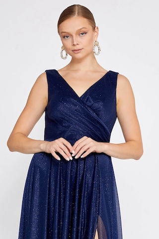 Doridorca Kadın Büyük Beden Sim Detaylı Kolsuz Maxi Abiye Elbise 6111 Lacivert Lacivert