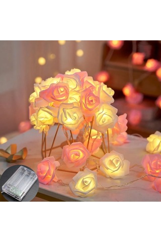 Youmex 3m 20 Led Yapay Gül Dekoratif Işık Zinciri - Pembe+beyaz Renkli, Nikah/parti/valentine Dekoru Pembe Beyaz