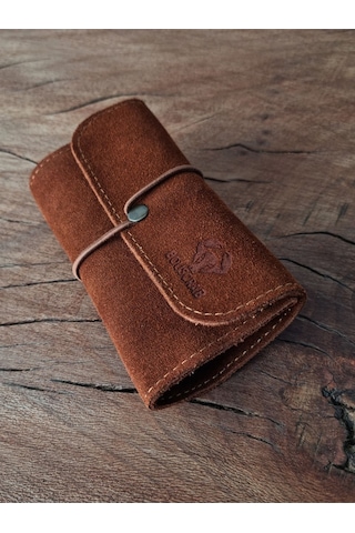 Tütün Kesesi Cüzdan Tütün Çantası Tütünlük %100 Süet Deri Taba Küçük. Açık Boyut: 13cm 19cm