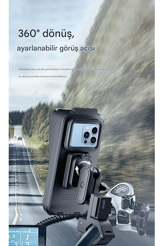 Su Geçirmez Gidon Bağlantılı Usb Şarj Çıkışlı Telefon Tutacağı Kilitli Motosiklet Bisiklet Telefon Tutucu Siyah