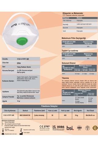 Era Ffp1 1110 Ventilli Maske 400 Adet