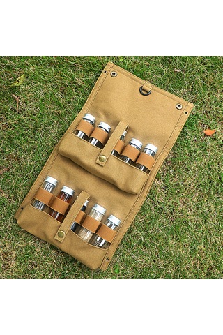 Symbee Kamp Ve Barbekü İçin Kanvas Çantalı 10 Adet Pet Baharat Şişesi Seti - Siyah Taşınabilir Dışarıda Pişirme Aleti Çok Renkli