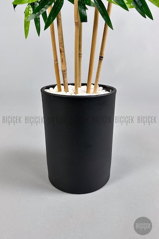 Biçiçek Yapay Bambu Ağacı 6 Dallı 150 Cm Yoğun Yapraklı Metal Krem Saksı