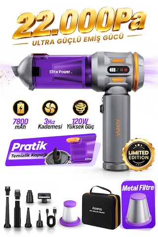 Auhma Ahv-24 Lımıted Edıtıon 22.000pa Brushless Kablosuz Araç İçi Basınçlı Üfleme & Çekme Süpürgesi Gri