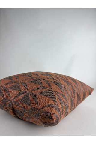 Kiremit Melanj Geometrik Desenli Keten Kırlent Kılıfı 43x43 Cm Premium Collection Kiremit - Siyah