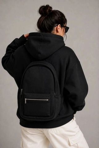 Freedom Store Kadın 3 İplik Şardonlu Tam Fermuarlı Kapüşonlu Arka Çanta Detaylı Sweatshirt - Siyah