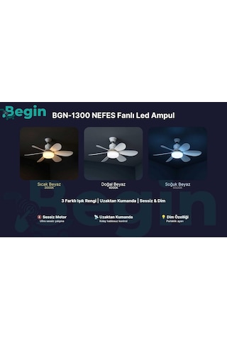 Begin 50w 6 Kanatlı Led Işıklı Tavan Vantilatör Uzaktan Kumandalı