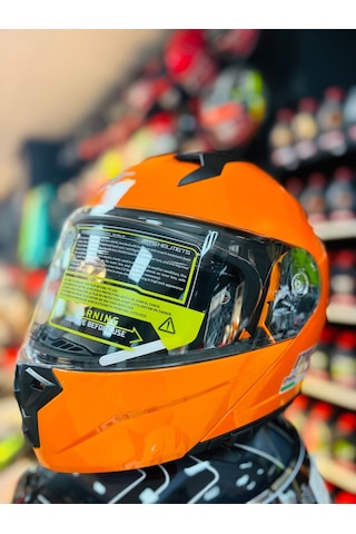 Mts 966 Çene Açılır Güneş Vizörlü Motosiklet Kaskı Kapalı Turuncu
