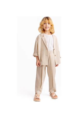 Unisex Paça Ve Belden Kapalı A Pile Keten Pantolon Naturel Naturel Bej