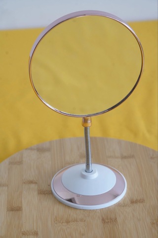 Yuvarlak Spiralli Makyaj Aynası Büyüteçli Pembe Beyaz