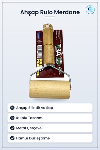 Ahşap Rulo Merdane Kulplu Hamur Ve Boya Düzleştirici Mutfak Atöly