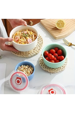 Trendooze Kahverengi 3 Parça Yığılabilir Hava Geçirmez Gıda Saklama Kabı Seti Kahverengi Mavi