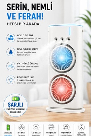 Vothoon Çift Başlıklı Sprey Fan Nemlendirici Ve Renkli Led Işıklı