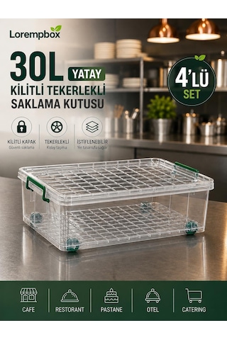 Lorempbox 4'lü 30 L Tekerlekli Kilitli Saklama Kutusu Yatay Diğer