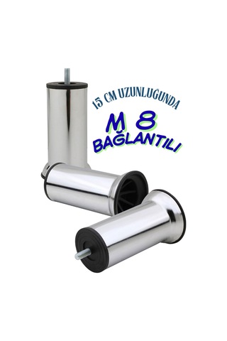 Klc 8 Adet M8 İnce Diş Krom Metal Mobilya Ayağı - Kanepe, Baza, Koltuk Yükseltme Ayağı 15 Cm Gri Gri