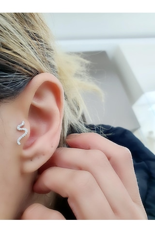 Pırlanta Parlaklığında Zirkon Taşlı 925ayar Gümüş Tragus Helix Piercing 92755391