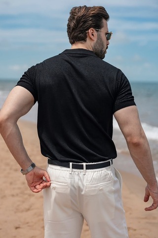 Madmext Siyah Regular Fit Polo Yaka Triko Erkek Tişört E7503