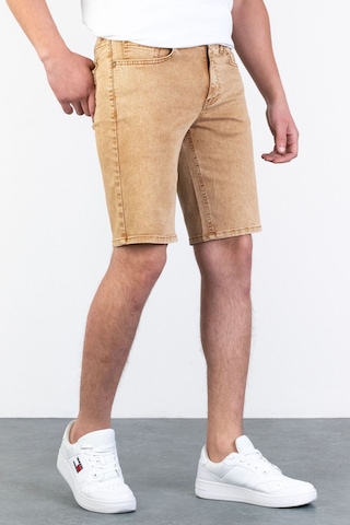 HLT Jeans Erkek Bej Melanj Slim Kesim Comfort Likralı Denim Esnek Jeans Kot Şort Thomas-Desert 001