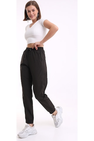 Winmoda34 Kadın Kumaş Beli Paçası Lastikli 2 Cepli Eşofman Altı Haki