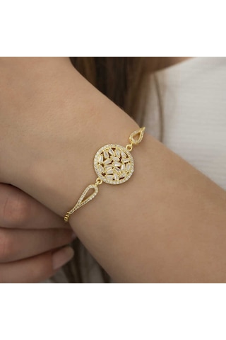 Gümüş Gold Baget Taşlı Bileklik 43892891
