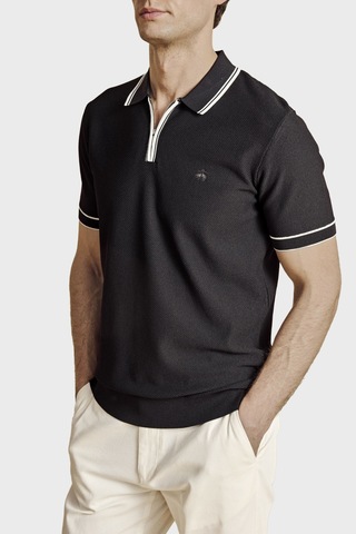 Brooks Brothers Yarım Fermuarlı Petek Örgü Rayon Kısa Kol Polo Yaka Kazak Erkek Polo Yaka Kazak Bbss26mkl007386 Siyah-kırık Beyaz