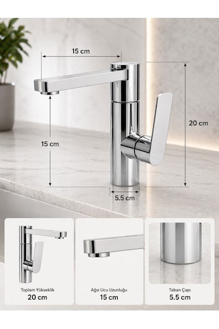Lüx Premium Silva 360 Döner Borulu Banyo Lavabo Bataryası Çeşmesi Musluğu Krom